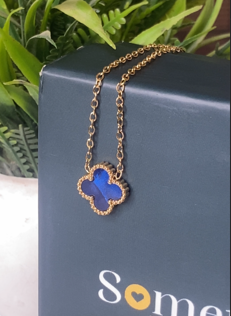 Single Blue Clove 18K Gold Plated Necklace