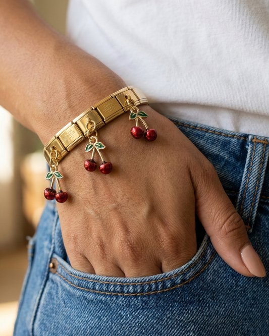 Trendy Cute Cherry 18K Gold Plated Bracelet