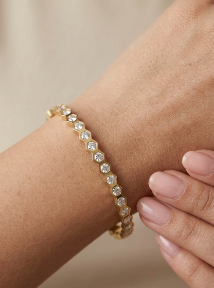 Dazzling Honeycomb 18K Gold Plated Bracelet