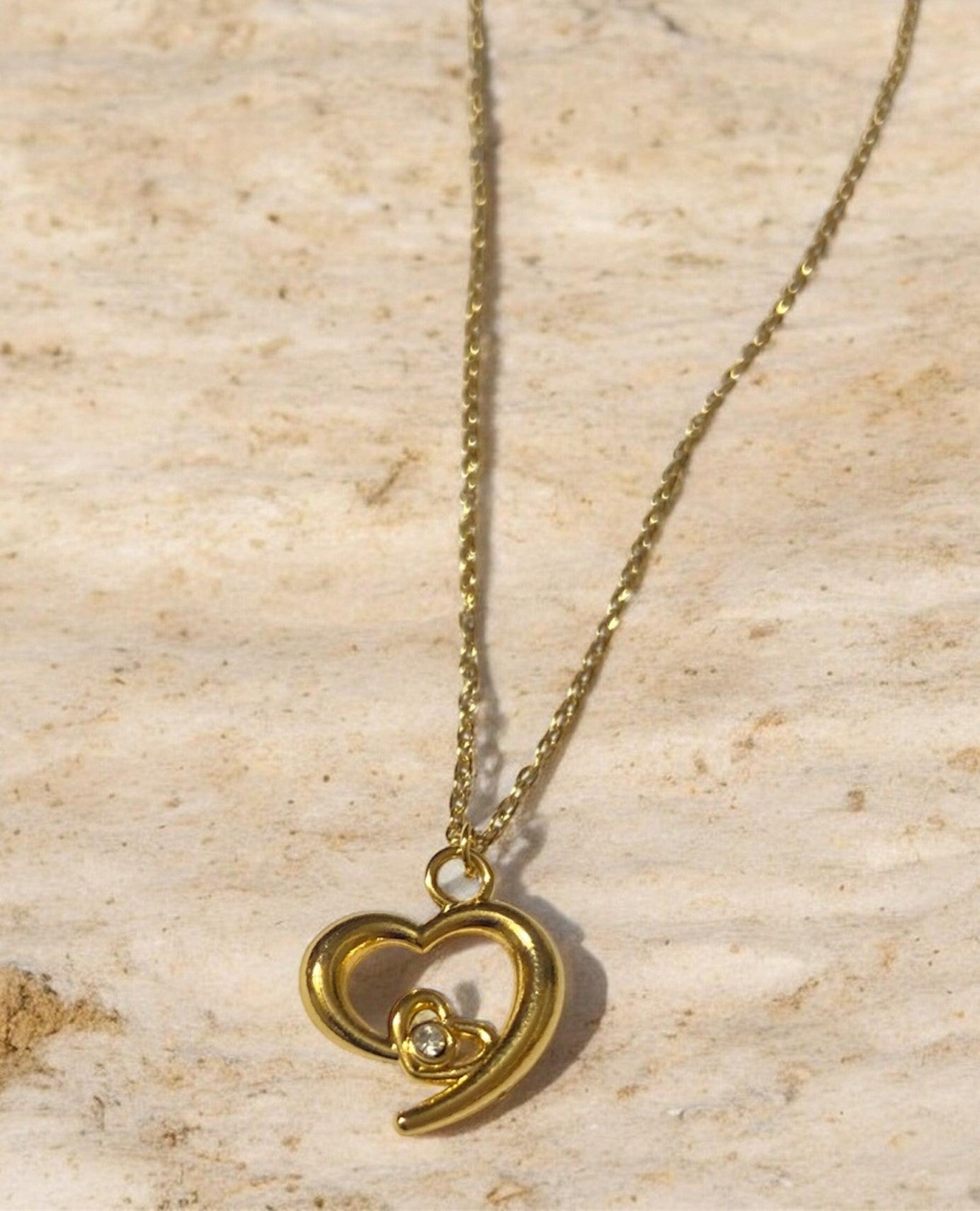 Minimal Double Heart 18K Gold Plated Necklace