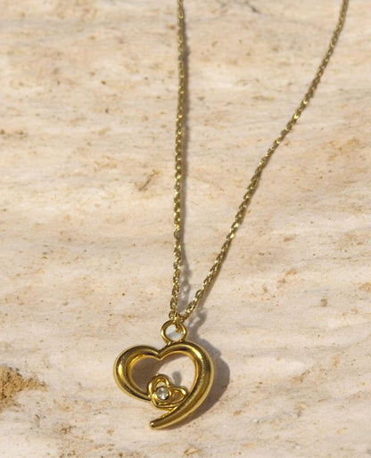 Minimal Double Heart 18K Gold Plated Necklace