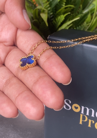 Single Blue Clove 18K Gold Plated Necklace