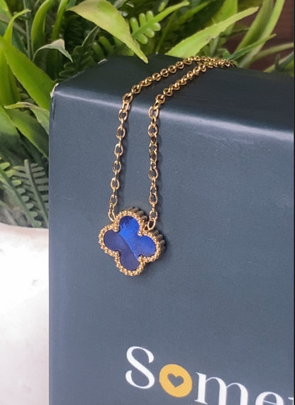 Single Blue Clove 18K Gold Plated Necklace