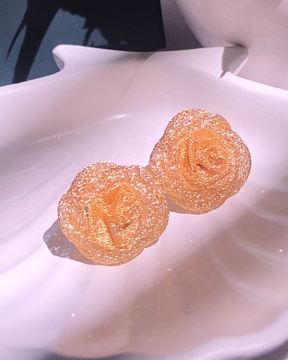 Gold Mesh Rose stud 18K Gold Plated Earrings