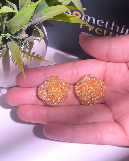 Gold Mesh Rose stud 18K Gold Plated Earrings